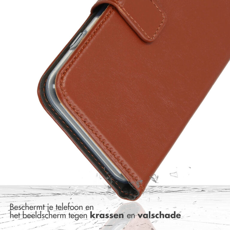 Selencia Echt Lederen Bookcase Apple iPhone 13 - Lichtbruin - Afbeelding 4