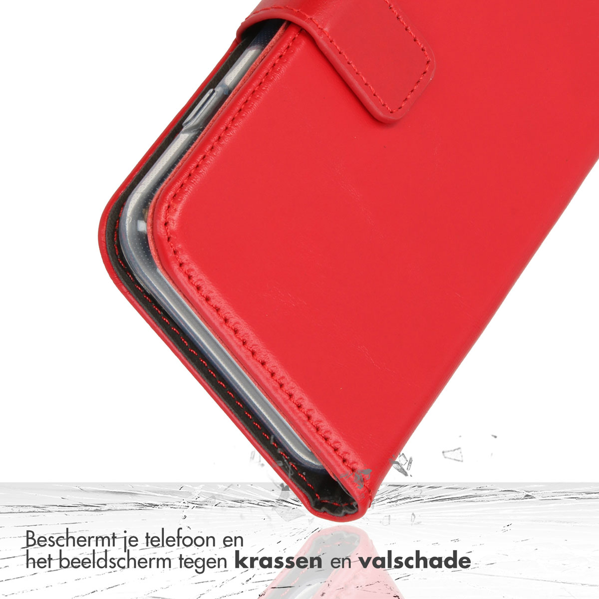 Selencia Echt Leren Bookcase Apple iPhone 13 Pro - Rood - Afbeelding 4