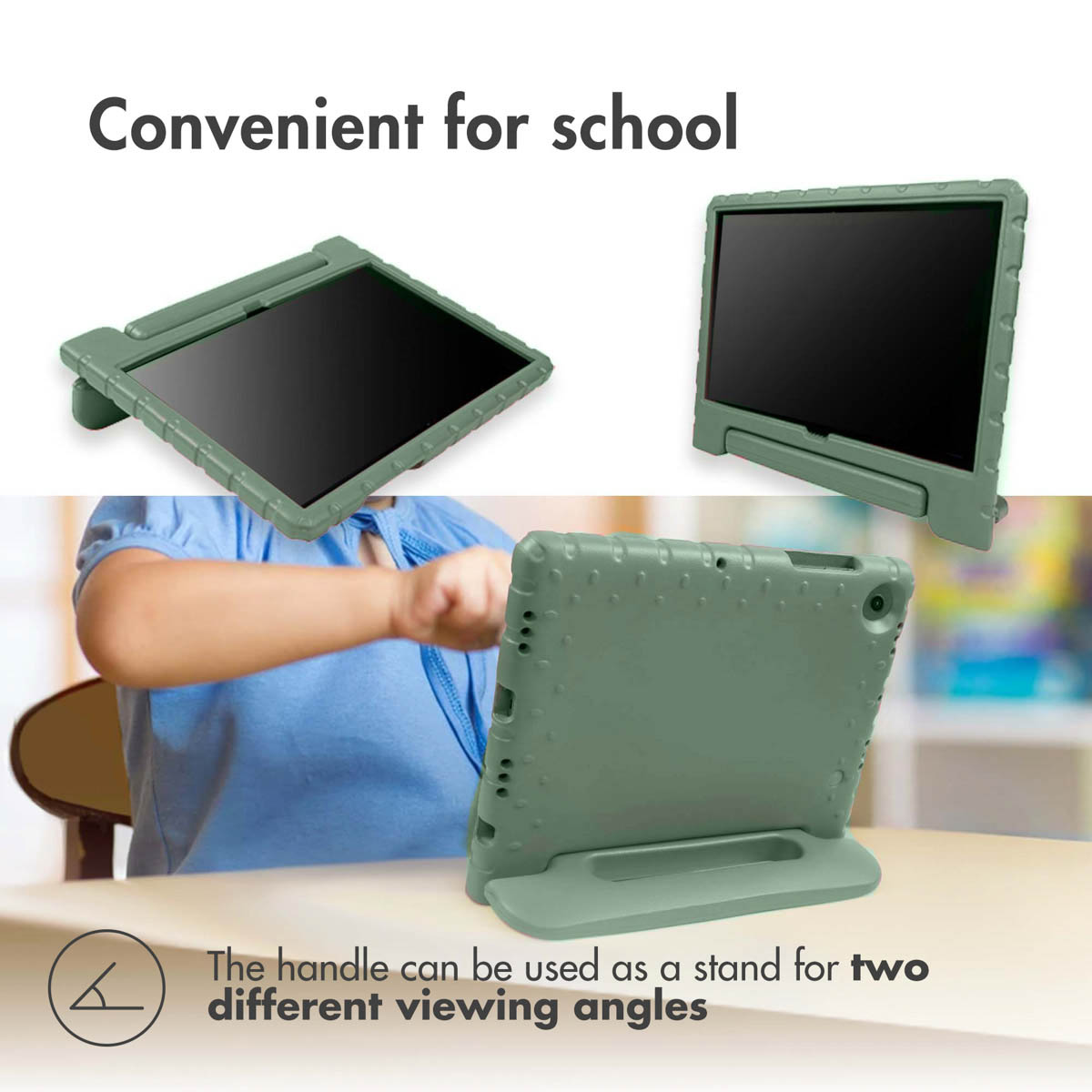 Accezz Kidsproof Backcover met handvat Apple iPad 9 (2021) 10.2 inch / iPad 8 (2020) 10.2 inch / iPad 7 (2019) 10.2 inch - Olive Green - Afbeelding 5