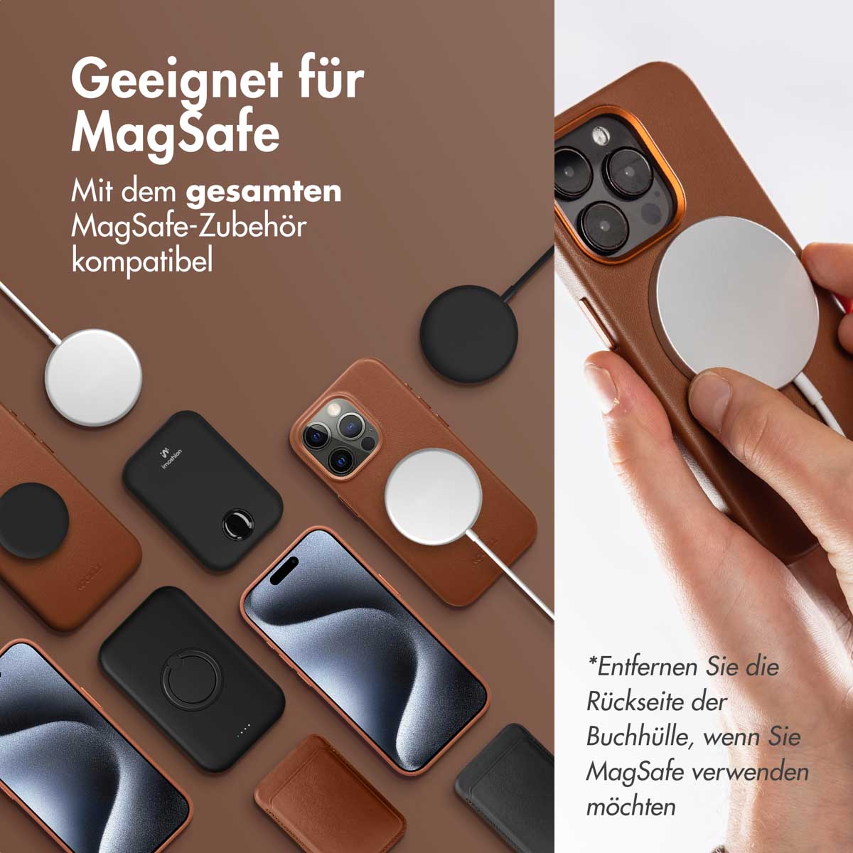 Accezz Leather Bookcase 2-in-1 met MagSafe Apple iPhone 16 - Sienna Brown - Afbeelding 9