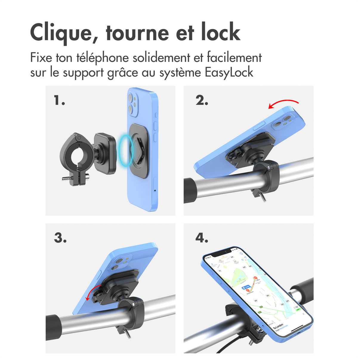 Accezz EasyLock telefoonhouder fiets - inclusief hoesje Apple iPhone 15 - Aluminium - 360 graden draaibaar - Zwart - Afbeelding 6